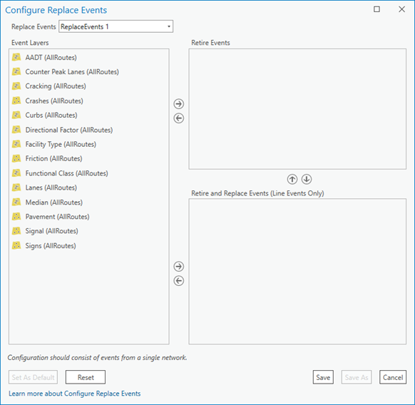 Configure Replace Events dialog box