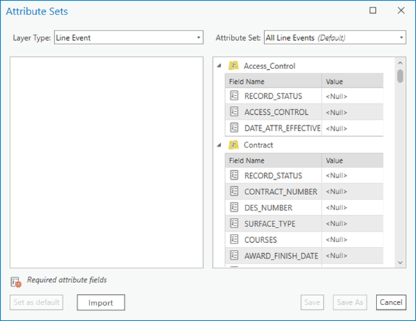 Attribute Sets dialog box with custom attribute set shown