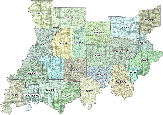 Roads clipped by county polygons