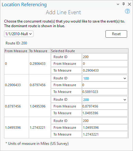 Add Line Event pane showing the 1/1/2010 to Null time range