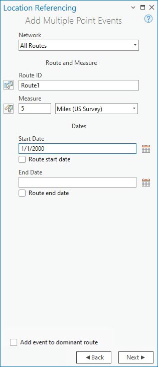 Add Multiple Point Events pane