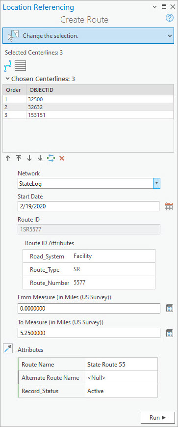 Create Route pane with Route ID Attributes