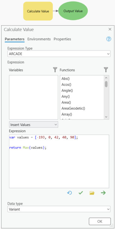 Arcade Max function in the Calculate Value tool