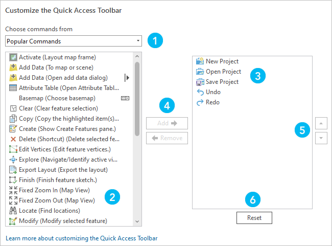 Options de la barre d'outils Accès rapide