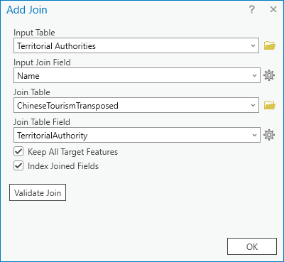 Paramètres de l’outil Add Join (Ajouter une jointure)