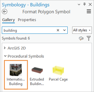 Symbole Bâtiment international indiqué dans la fenêtre Symbologie