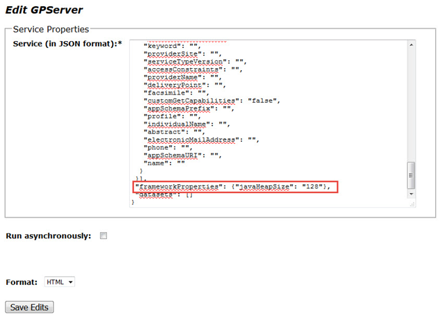 Propriétés du service au format JSON