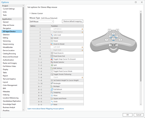 Options de configuration de la souris stéréo Softmouse