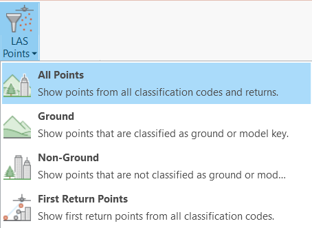 Filtres des points LAS disponibles dans l’onglet Apparence