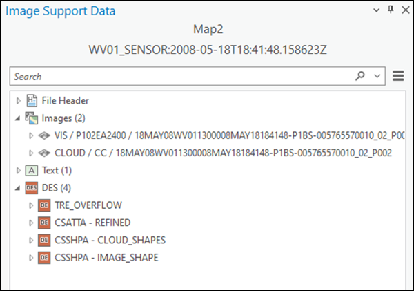 Données NITF multisegmentées dans la fenêtre Image Support Data (Données de prise en charge des images)