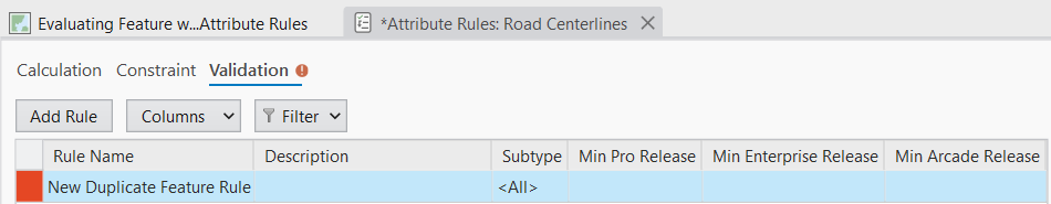 Vue Attribute Rules (Règles attributaires) avec des paramètres obligatoires manquants