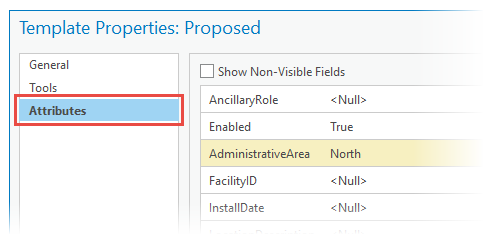 Onglet Feature template Attributes (Attributs de modèle d’entités)