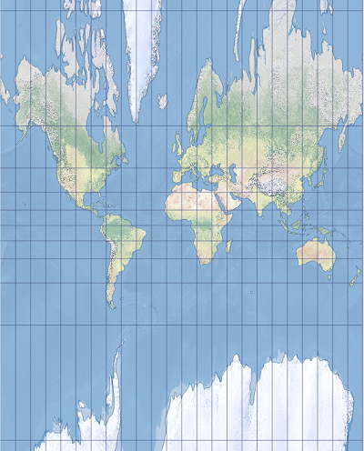 Exemple de la perspective de projection pseudo-cylindrique