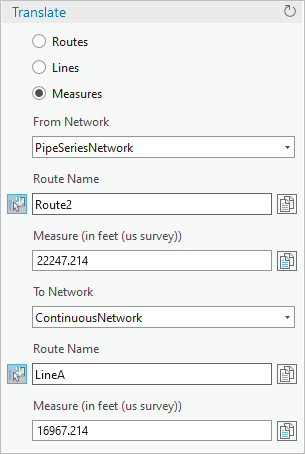 Boîte de dialogue Translate (Convertir) avec bouton Measures (Mesures) sélectionné