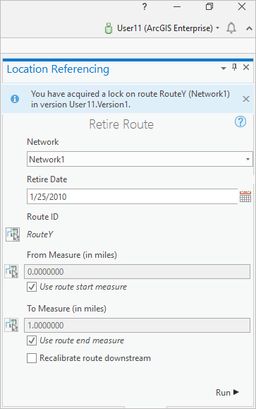 Fenêtre Retire Route (Retirer l’itinéraire), verrou acquis