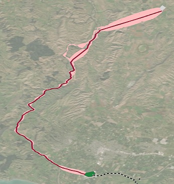 Deux emplacements sont reliés par une zone de type couloir et une ligne de chemin de moindre coût