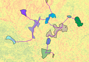 Régions et chemins en sortie sur la surface de coût