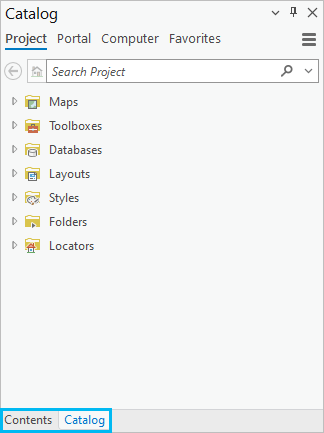 Fenêtres Contents (Contenu) et Catalog (Catalogue) empilées