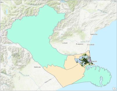 Zoom sur la couche Districts de la carte