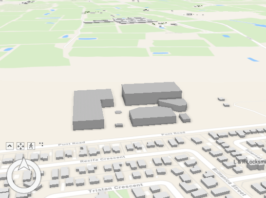 Bâtiments symbolisés avec le fond de carte topographique 3D