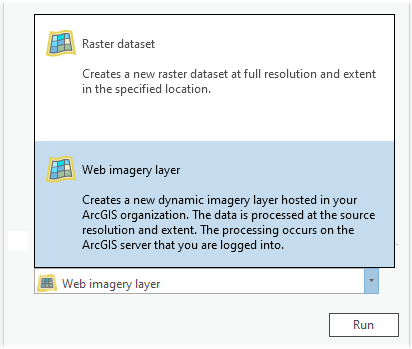 Option de couche d’imagerie Web dans la liste déroulante Type de sortie