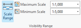 Le groupe Visibility Range (Plage de visibilité) dispose de contrôles permettant de spécifier la plage d’échelle d’une couche.