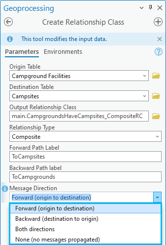 Paramètre Message Direction (Sens des messages) défini sur Forward (Avant)