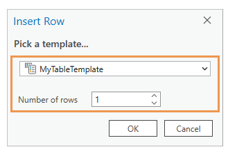 Boîte de dialogue Insert Row (Insérer une ligne)