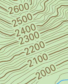 Isolignes d’index étiquetées à l’aide d’une expression d’étiquette et de l’option Contour Placement (Placement de type isoligne)