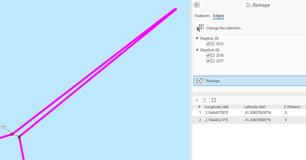 Example of a cutback removed using the Reshape tool