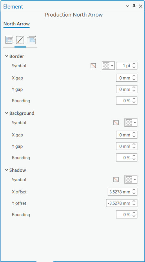 Element pane with the Display tab active and border, background, and shadow sections expanded