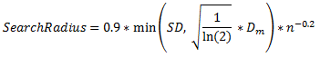 Formule du rayon de recherche par défaut pour (x,y)