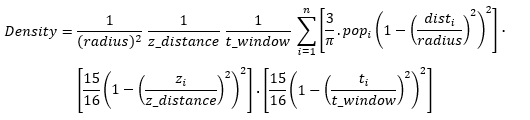 Formule de l’évolution de la densité du noyau dans le temps et selon l’élévation à des points (x,y)