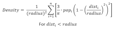 Formule de la densité prévue à une nouvelle localisation (x,y)