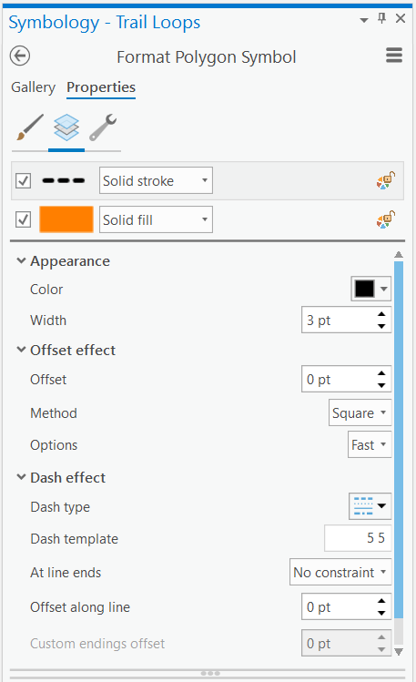 The Symbology pane for a polygon feature layer