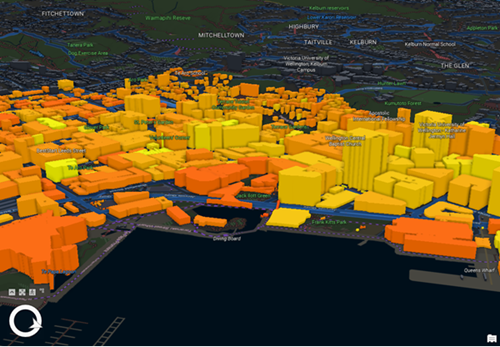 Vue 3D des bâtiments du centre de Wellington