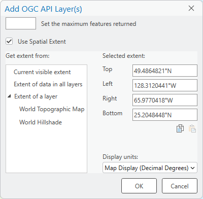 Boîte de dialogue Add OGC API Layer(s) (Ajouter une ou des couches OGC API)