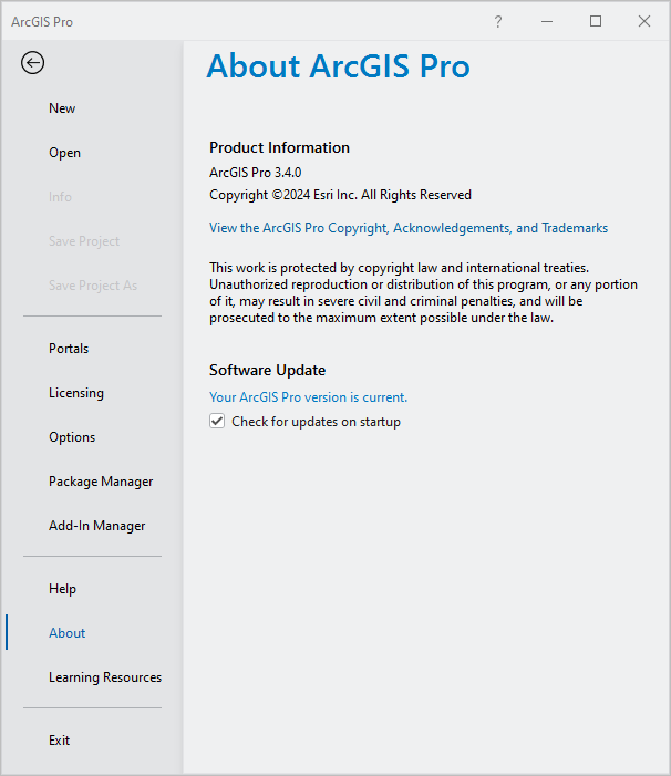 Page About ArcGIS Pro (À propos d’ArcGIS Pro)