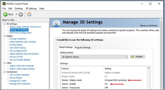 Paramètres du Panneau de configuration NVIDIA