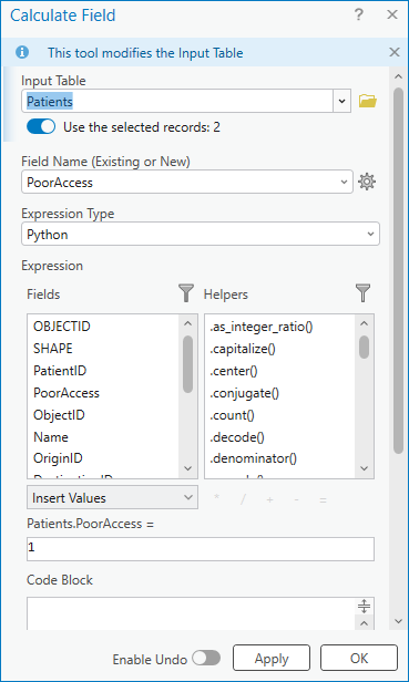 Boîte de dialogue Calculate Field (Calculer un champ)