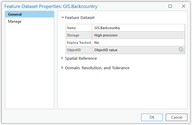 Onglet General (Général) dans la boîte de dialogue Feature Dataset Properties (Propriétés du jeu de classes d’entités)