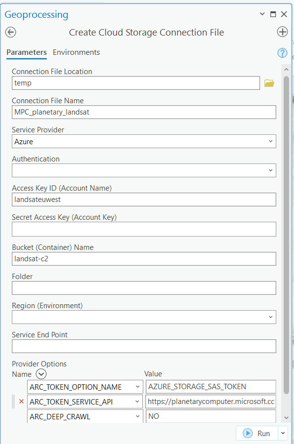 Outil Create Cloud Storage Connection File (Créer un fichier de connexion au stockage cloud)