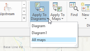 Liste déroulante Apply To Diagrams (Appliquer aux diagrammes) sous l’onglet Utility Network ou Trace Network du ruban