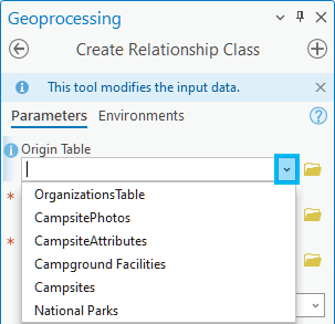 Paramètre Origin Table (Table d’origine)