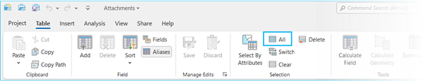 Onglet Table avec le bouton Tout en surbrillance dans le groupe Sélection