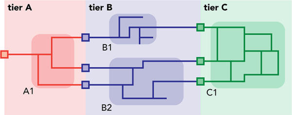 Trois niveaux avec deux types de topologie de niveau