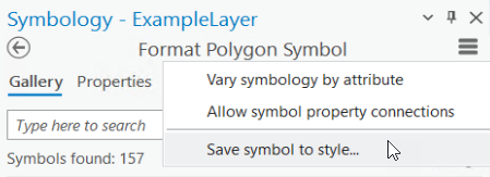 Affichage de l’option Save Symbol To Style (Enregistrer le symbole dans le style) dans le mode Format Symbol (Formater le symbole) de la fenêtre Symbology (Symbologie)