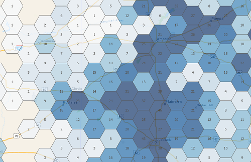 Couche d'entités regroupée de forme hexagonale plate