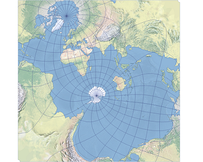 Exemple de projection cartographique Adams square II avec configuration de Spilhaus