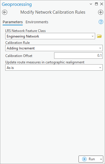 Outil de géotraitement Modifier les règles du calibrage du réseau qui utilise la règle de calibrage Ajout incrémenté